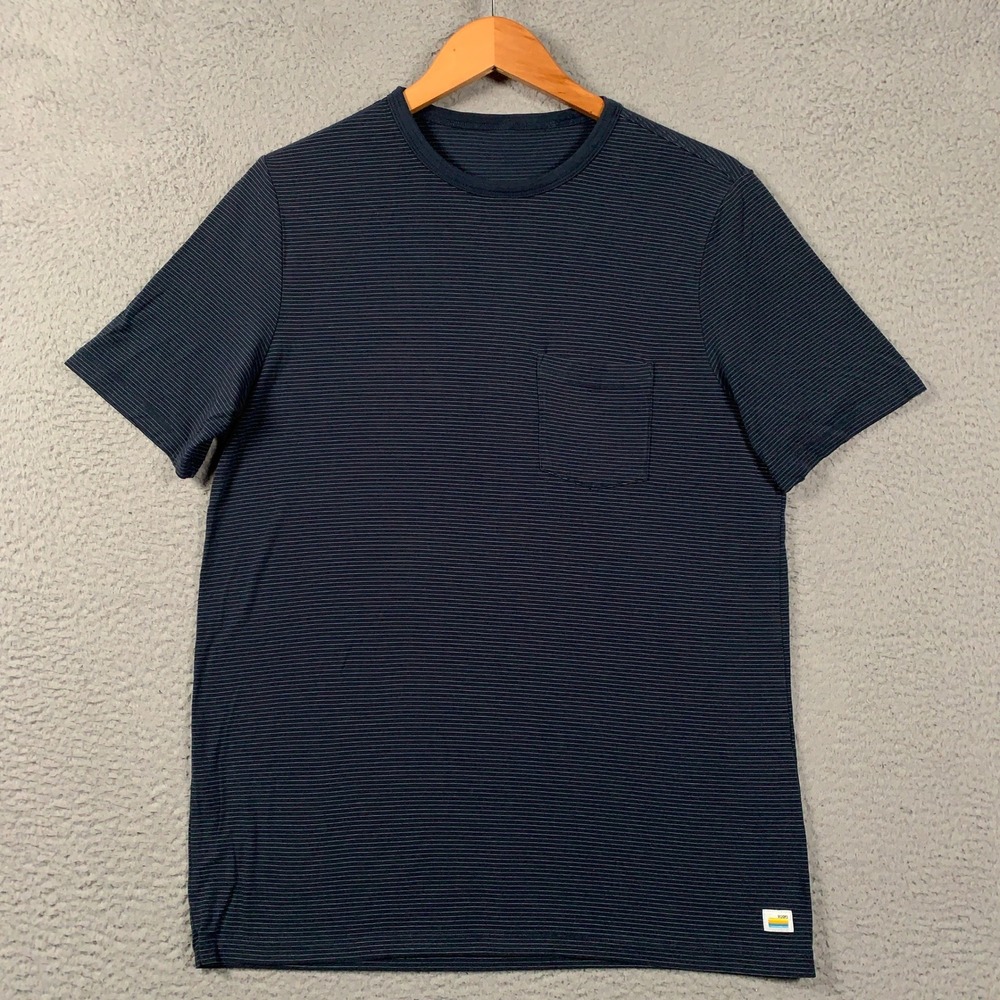 Vuori Linear Tech Tee Men's Medium M Navy Blue Stripe Active Gym Pocket Shirt